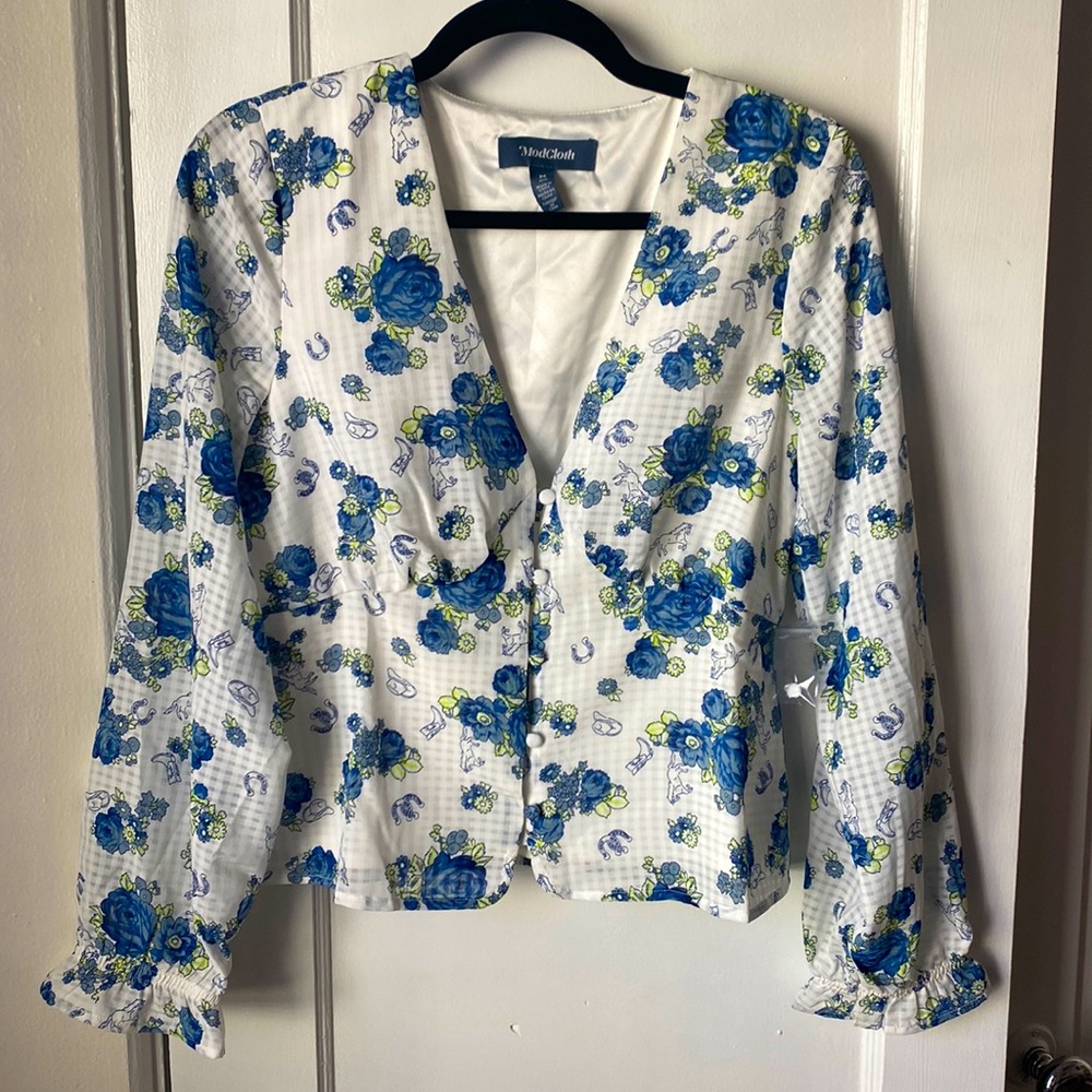 Modcloth Long-Sleeve Cowboy Floral Blouse